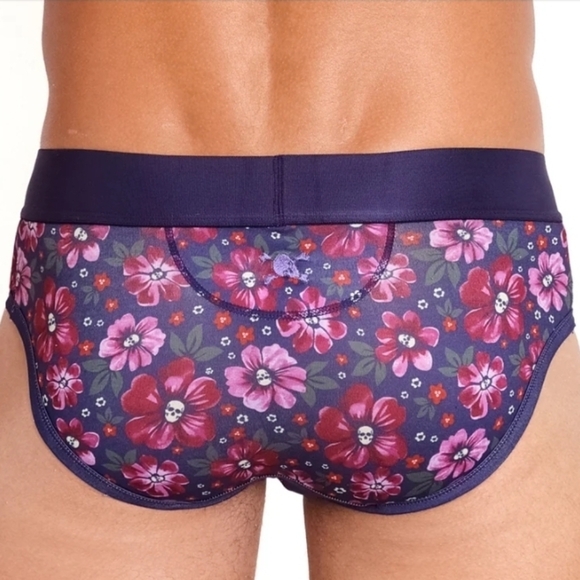 Skull & Bones Maroon Floral Brief - Picture 3 of 3